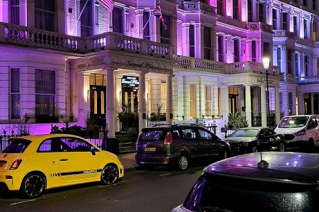 Front of hotel at night, Park City Grand Plaza Kensington.